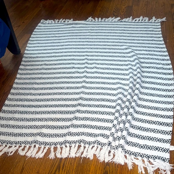 None Other - Bohemian White and Black Fringe Throw Blanket
